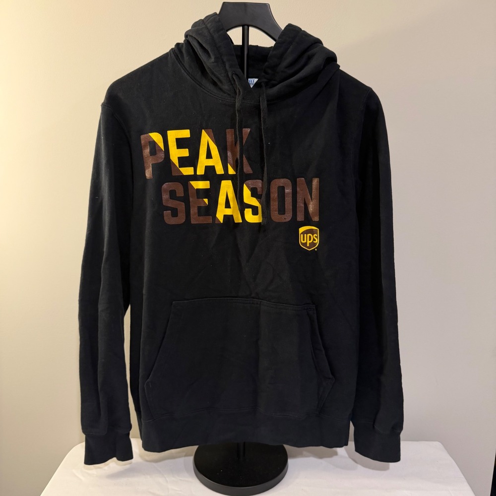 Port & Company UPS Peak Season Black Hoodie Sweatshirt Mens Medium Graphic